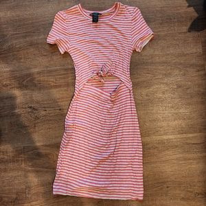 Forever 21 Grey and Pink Striped Cut Out Midi Dress